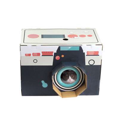 Cat House Scratcher Retro Camera dá forma a Cat Lounge com a cama Scratcher da caverna do cartão ondulado de almofada de risco
