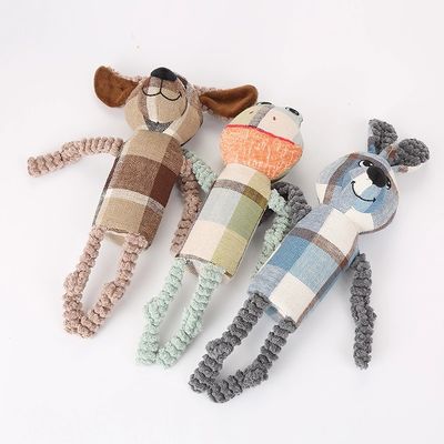 Os brinquedos sibilantes do animal de estimação do cão da lona mordem resistente com o cachorrinho sadio do molar do tubo que sai os dentes os brinquedos 70g
