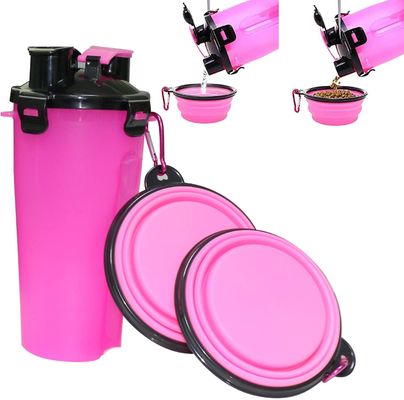 distribuidor portátil exterior da garrafa de água do animal de estimação 350ml com as 2 bacias dobráveis do silicone