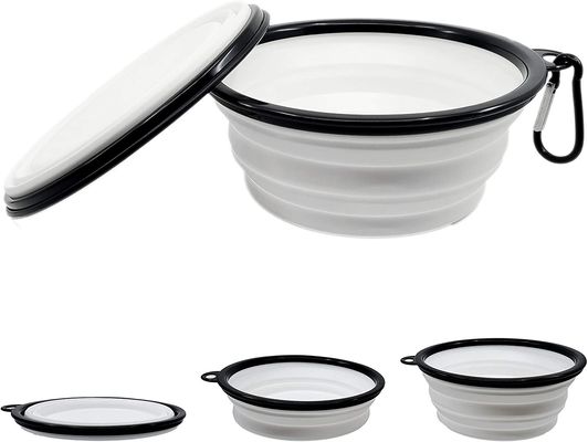 Expansível dobrável da bacia dobrável da água do cão com a bacia portátil livre do alimento para cães de Carabiner BPA