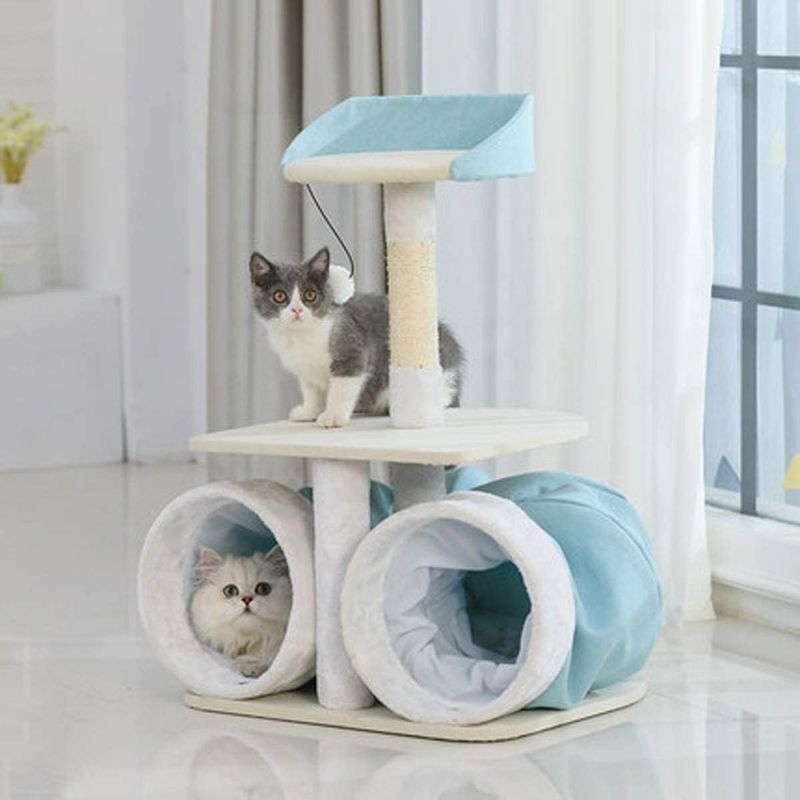 Plataforma de Cat Climbing Tree Frame Jumping do luxuoso com túnel Toy Luxury Scratcher Tree Bed