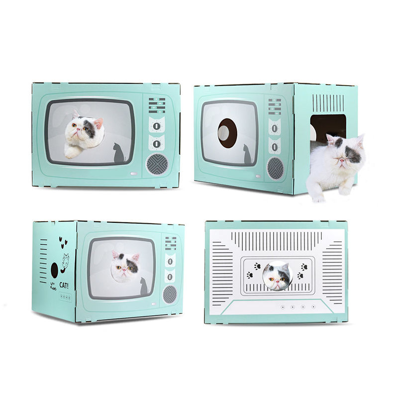 A tevê de Cat House Scratcher Retro dá forma a Cat Lounge com a cama Scratcher da caverna do cartão ondulado de almofada de risco