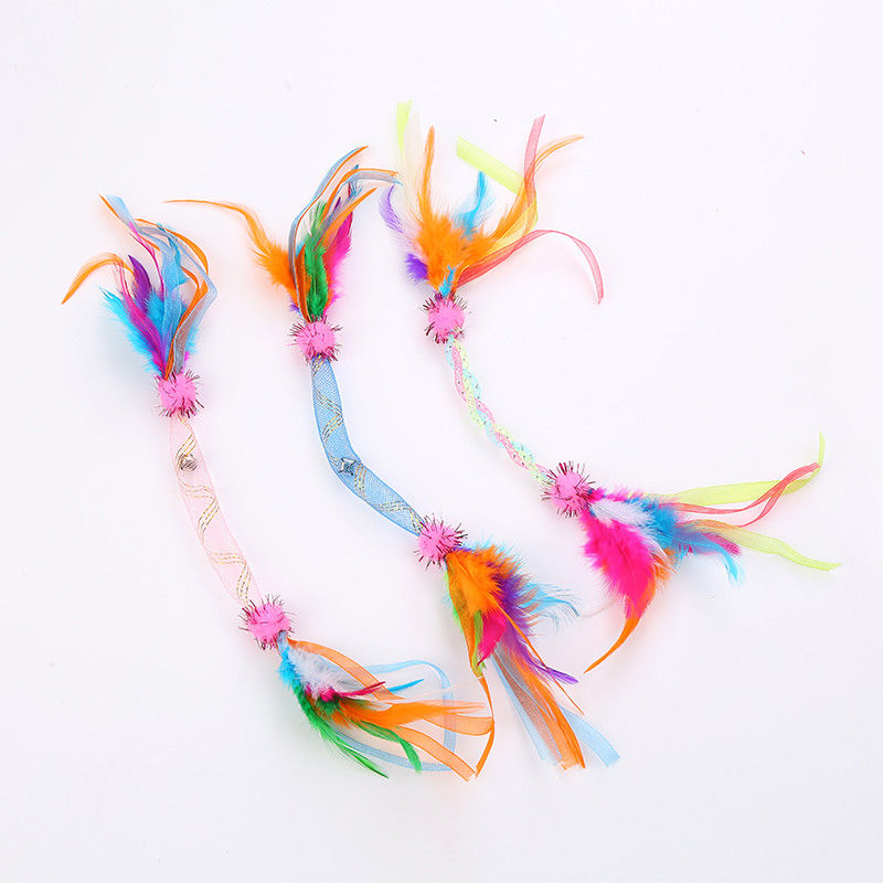 pena macia de alta qualidade Eco-amigável Cat Toy Cat Interactive Feather Toys plástica com Bell