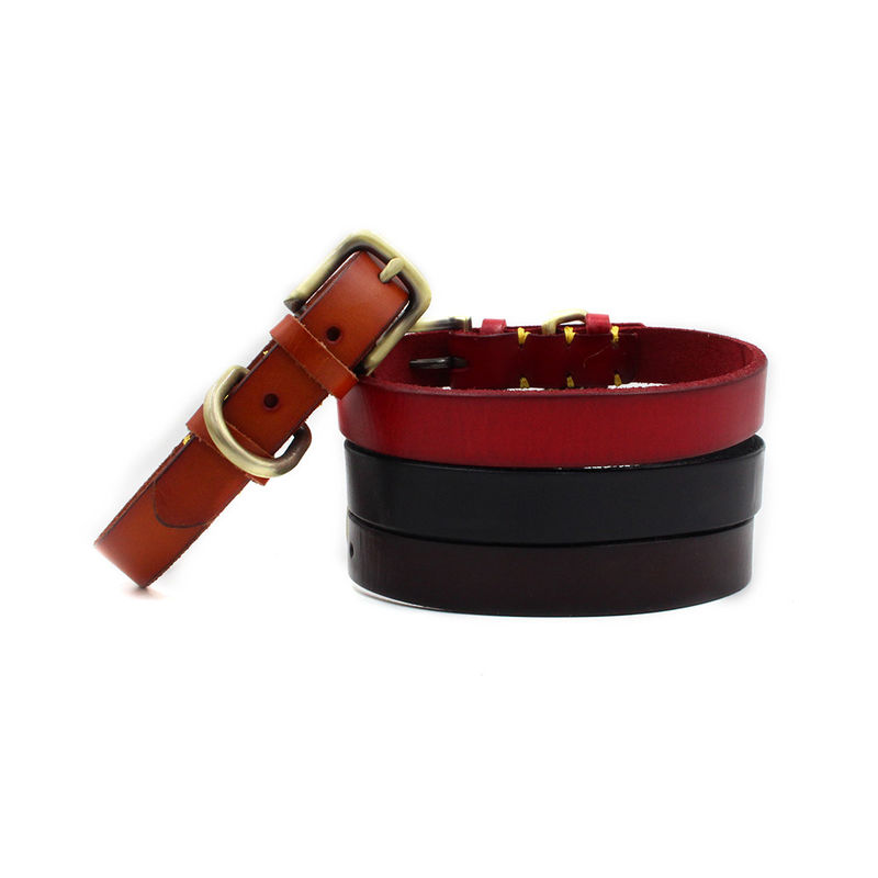 O hardware de costura feito a mão do cobre do colar do treinamento do cão mergulha primeiramente a coleira de cão do couro do colar do couro