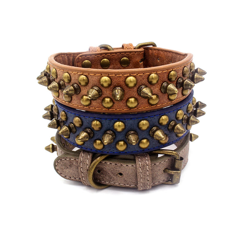 Coleira de cão masculina personalizada profissional do Gentility durável contínuo retro do rebite do plutônio de Sofa Leather