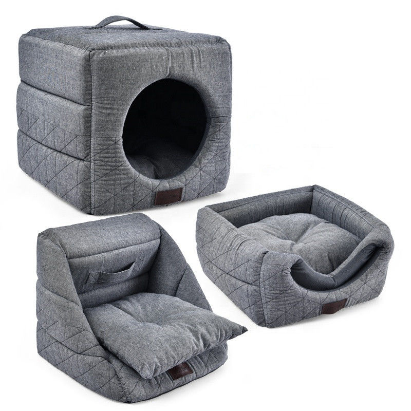 3 em 1 cama de dobramento Grey Cat Bed House do animal de estimação de Cat Cave Dir Resistant Comfortable