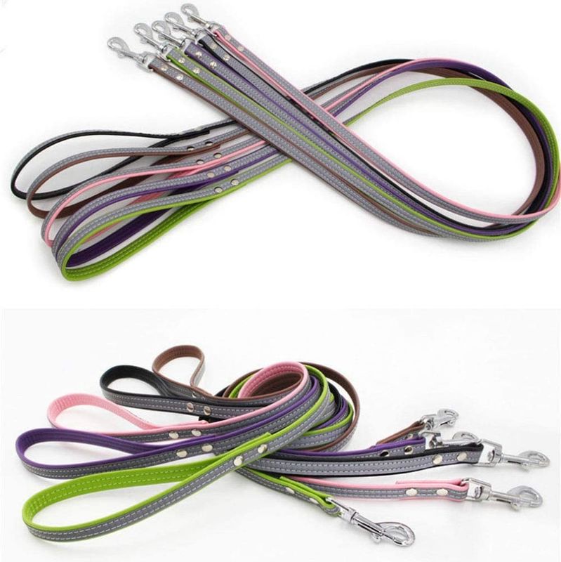 Coleira de cão reflexiva, trela de couro macia do animal de estimação da dupla camada, Cat Dog Collar Leash Set