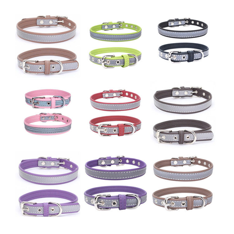 Coleira de cão reflexiva, trela de couro macia do animal de estimação da dupla camada, Cat Dog Collar Leash Set
