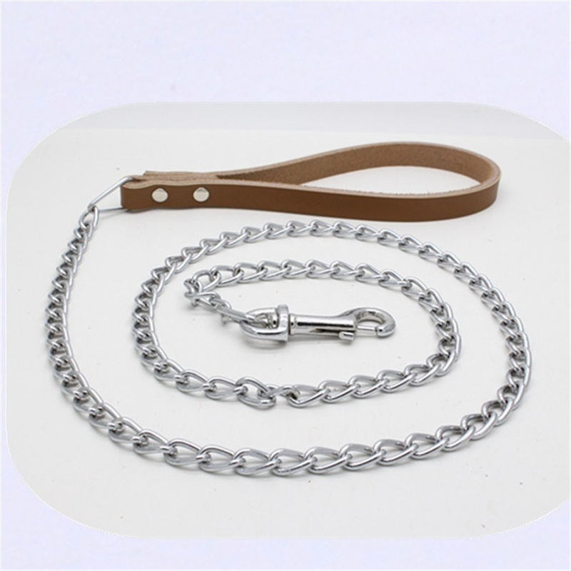 A corrente de harmonização Chrome do pescoço do cão do couro chapeou a corrente da trela do cão da tração do ferro