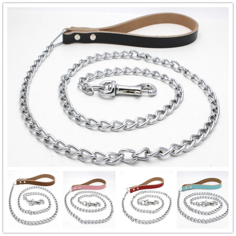 A corrente de harmonização Chrome do pescoço do cão do couro chapeou a corrente da trela do cão da tração do ferro