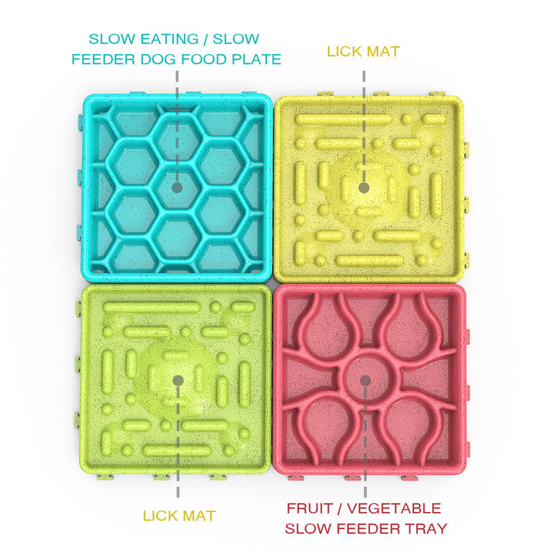 4 em 1 bacia lenta interativa do alimento para cães do distribuidor da água e do alimento do animal de estimação do divertimento do silicone lamba a esteira