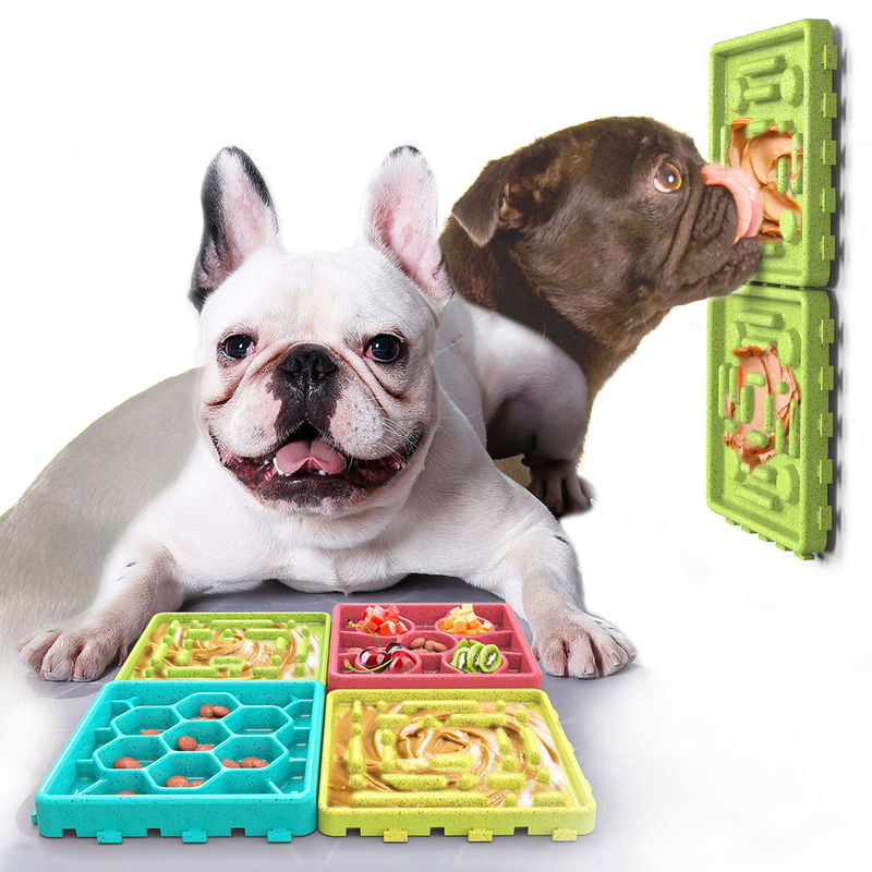 4 em 1 bacia lenta interativa do alimento para cães do distribuidor da água e do alimento do animal de estimação do divertimento do silicone lamba a esteira