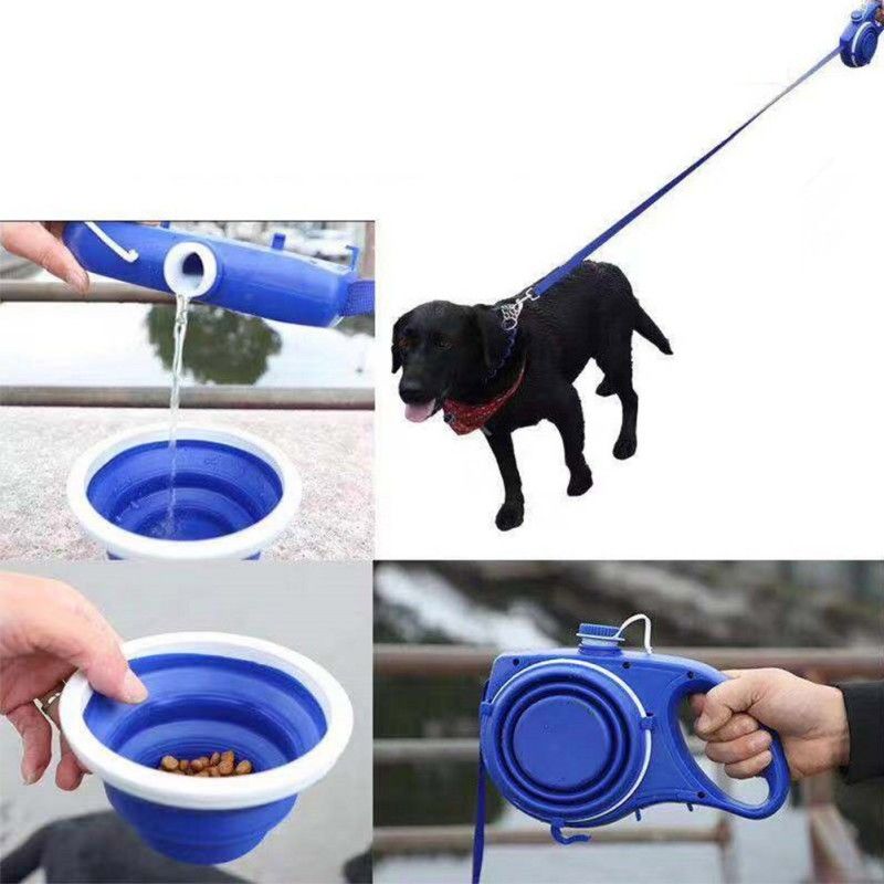 5 em 1 garrafa de água portátil do cão da trela de nylon do cão com o distribuidor dobrável do saco do tombadilho do cão da bacia