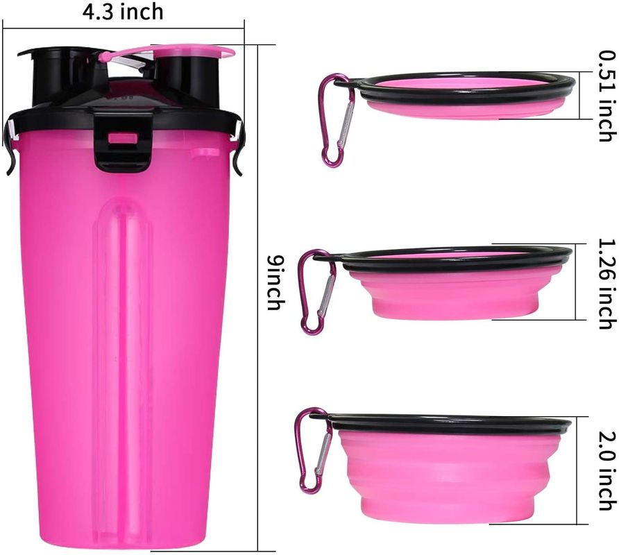 distribuidor portátil exterior da garrafa de água do animal de estimação 350ml com as 2 bacias dobráveis do silicone