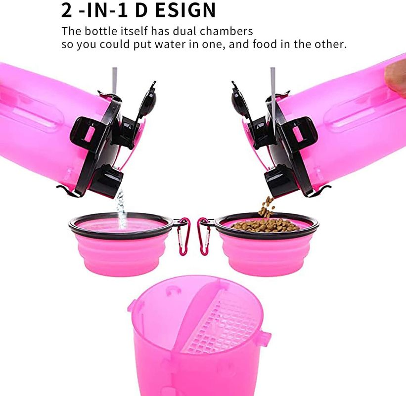 distribuidor portátil exterior da garrafa de água do animal de estimação 350ml com as 2 bacias dobráveis do silicone
