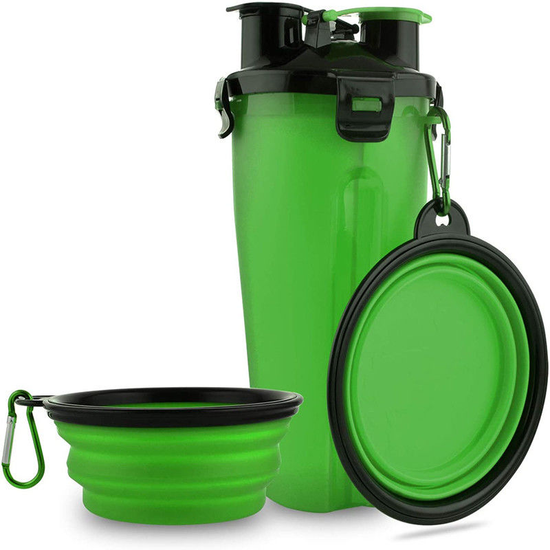 Garrafa de água exterior do cão portátil verde do distribuidor da água para os cães que andam a caminhada