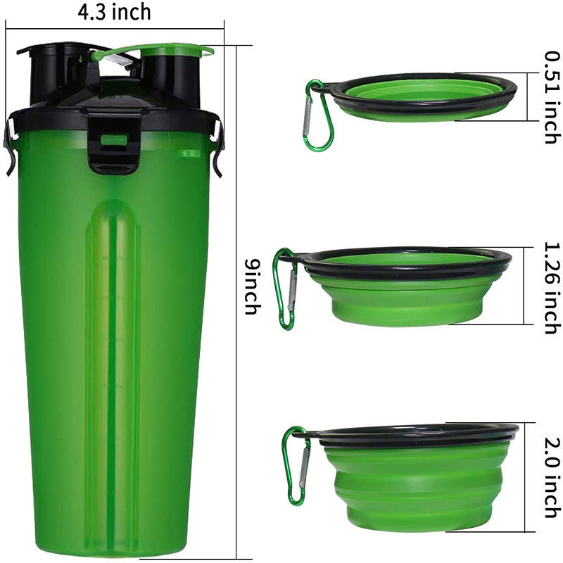 Garrafa de água exterior do cão portátil verde do distribuidor da água para os cães que andam a caminhada