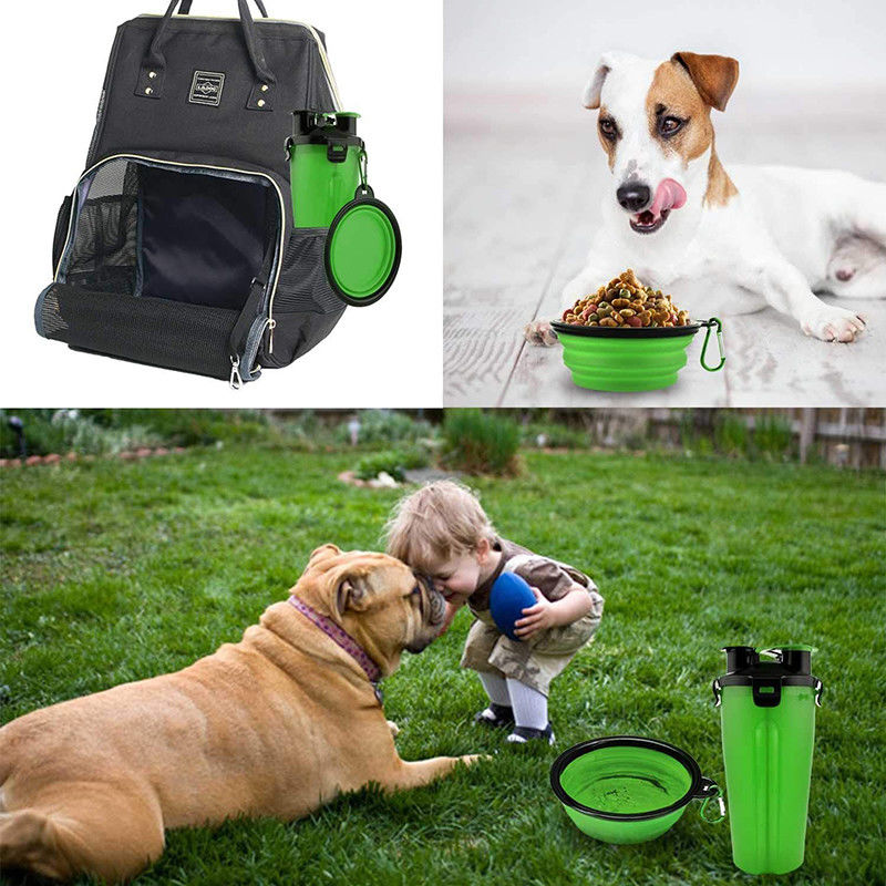 Garrafa de água exterior do cão portátil verde do distribuidor da água para os cães que andam a caminhada