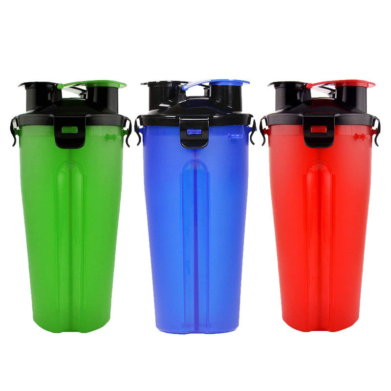 2 exteriores em 1 garrafa de água do cão com o recipiente de alimento à temperatura ambiente duplo do armazenamento