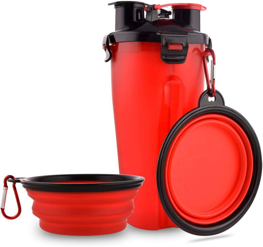 2 exteriores em 1 garrafa de água do cão com o recipiente de alimento à temperatura ambiente duplo do armazenamento