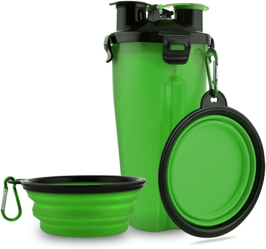 2 exteriores em 1 garrafa de água do cão com o recipiente de alimento à temperatura ambiente duplo do armazenamento