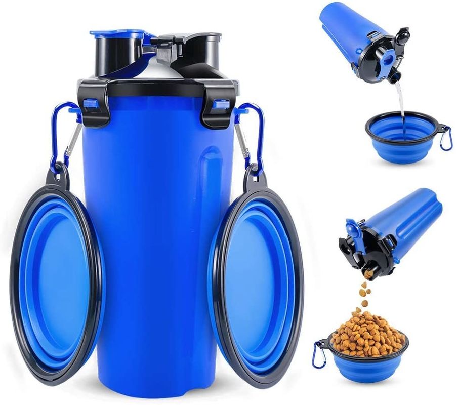 Alimento portátil 2 do ODM do OEM em 1 garrafa de água do cão com as bacias dobráveis do cão