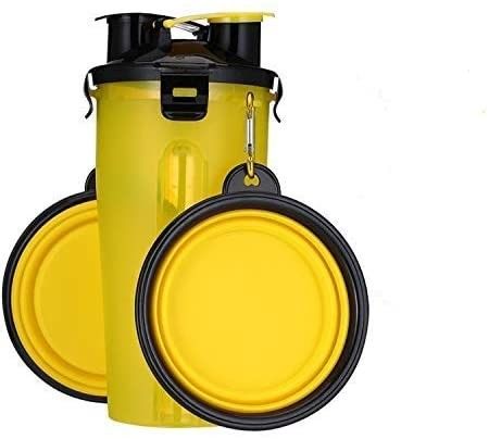 2 em 1 garrafa de água portátil exterior do cão com as bacias dobráveis para andar