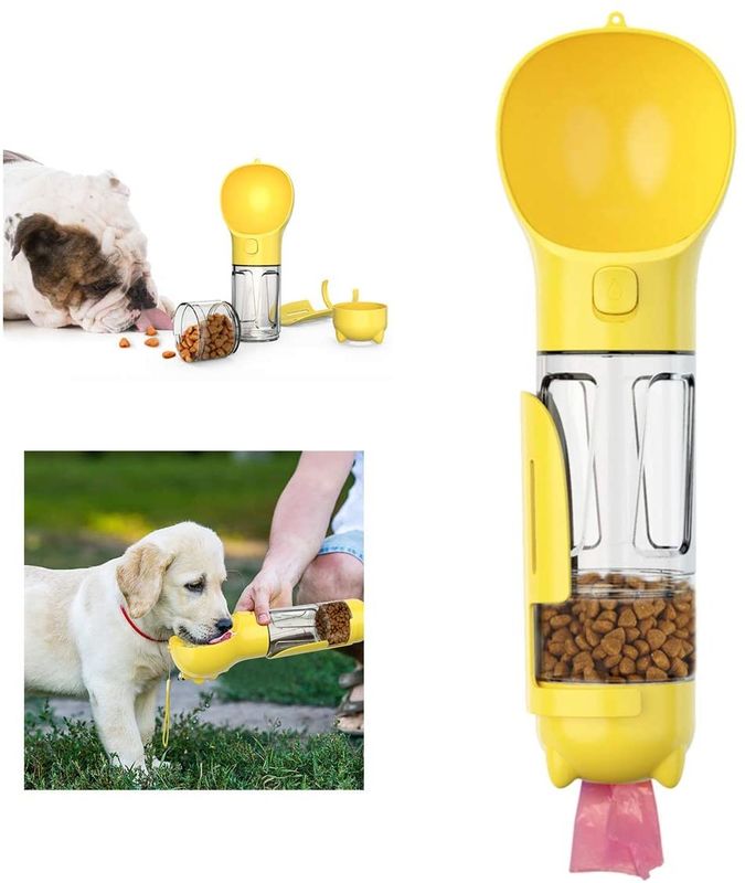 2 multifuncionais em 1 garrafa de água portátil do cachorrinho do cão com os sacos de lixo da pá da caixa do alimento