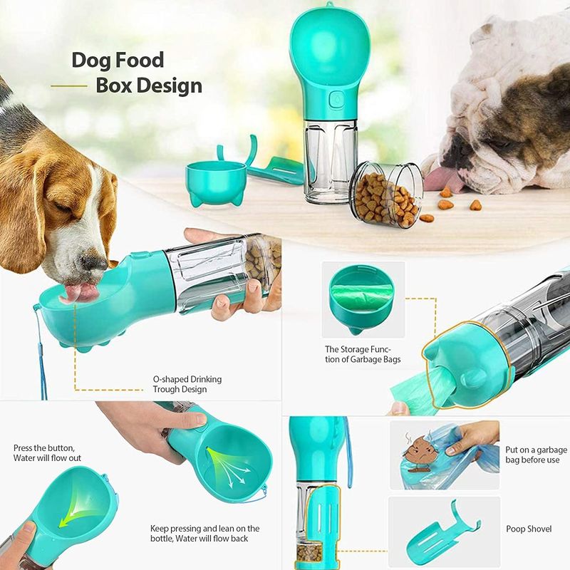 Garrafa de água azul de pouco peso da bacia do cão da prova do escape com função beber e alimentar