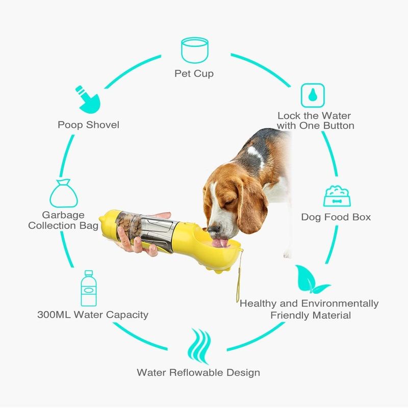 4 em umas garrafas de água de 1 curso do cão 500ml escape o distribuidor do alimento da água do cão da prova