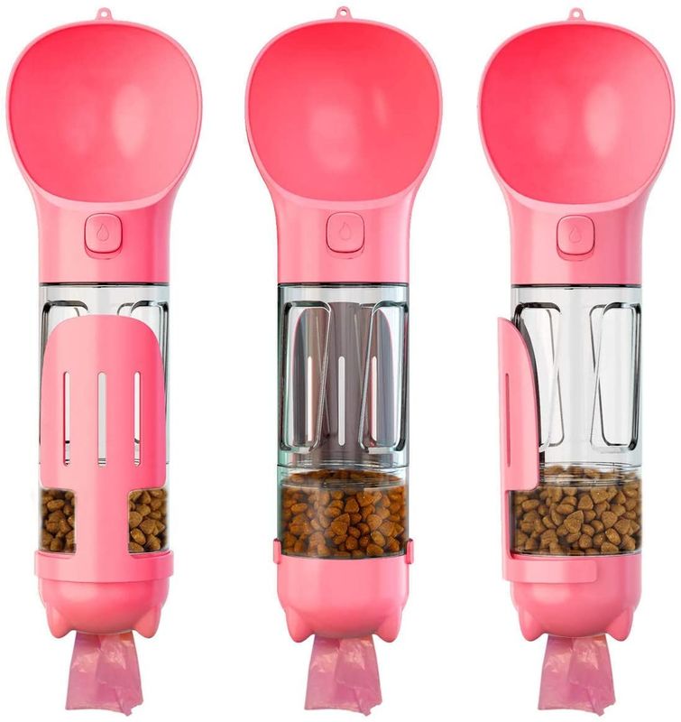 4 em 1 garrafa de água do cão 300ml com a garrafa de água dobrável do cão do armazenamento da água do alimento