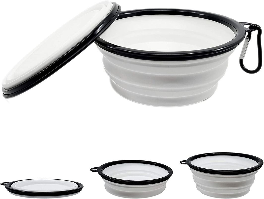 Expansível dobrável da bacia dobrável da água do cão com a bacia portátil livre do alimento para cães de Carabiner BPA