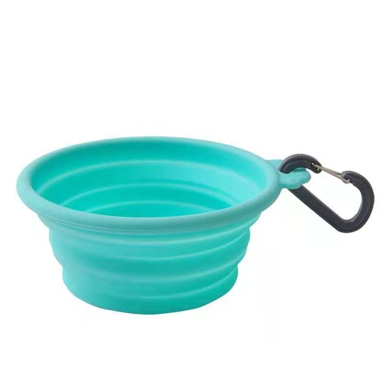 Bacia dobrável exterior da água do cão do silicone do verde do BB para a viagem de caminhada de passeio