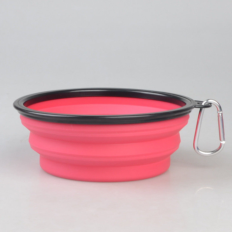pratos dobráveis portáteis dos alimentos para animais de estimação da bacia do cão 16oz com o Carabiner para a bacia de passeio de viagem do cão de estimação