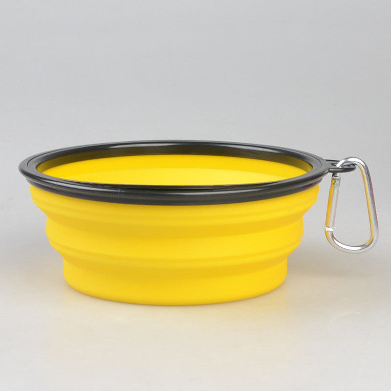 pratos dobráveis portáteis dos alimentos para animais de estimação da bacia do cão 16oz com o Carabiner para a bacia de passeio de viagem do cão de estimação