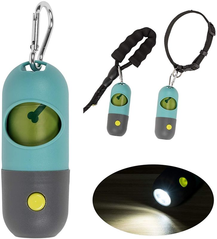 O comprimido dá forma ao distribuidor do suporte do saco do desperdício do cão do tombadilho do animal de estimação da lanterna elétrica do diodo emissor de luz