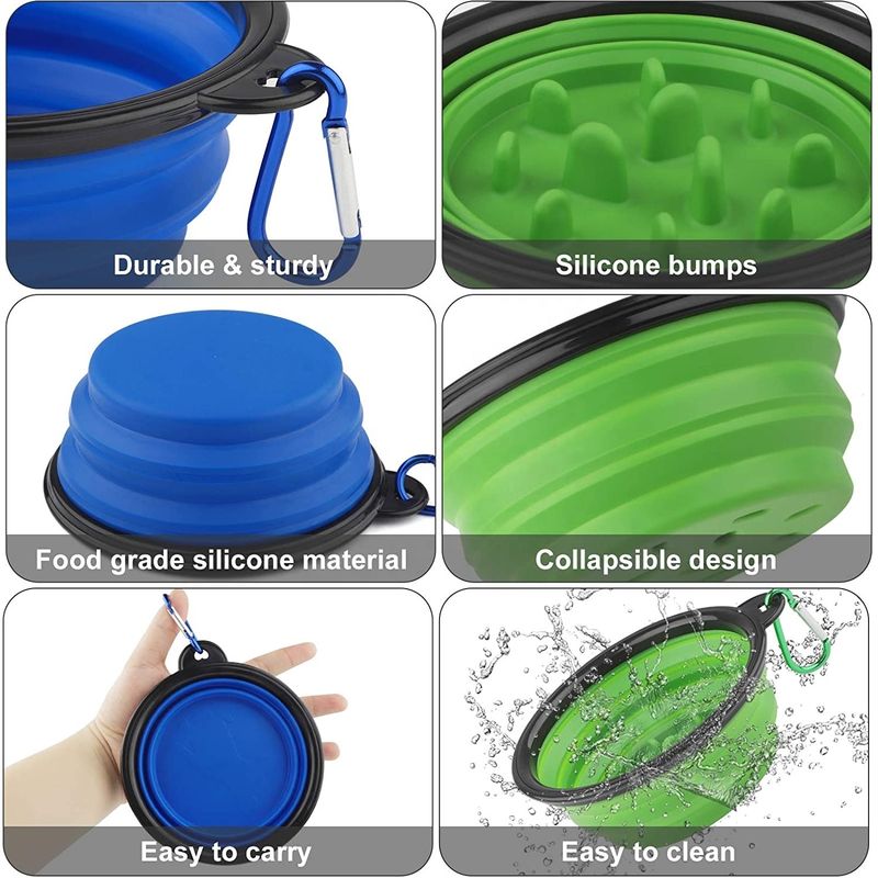 Da bacia lenta dobrável da água do cão comer do silicone dobrável portátil para molhar de alimentação